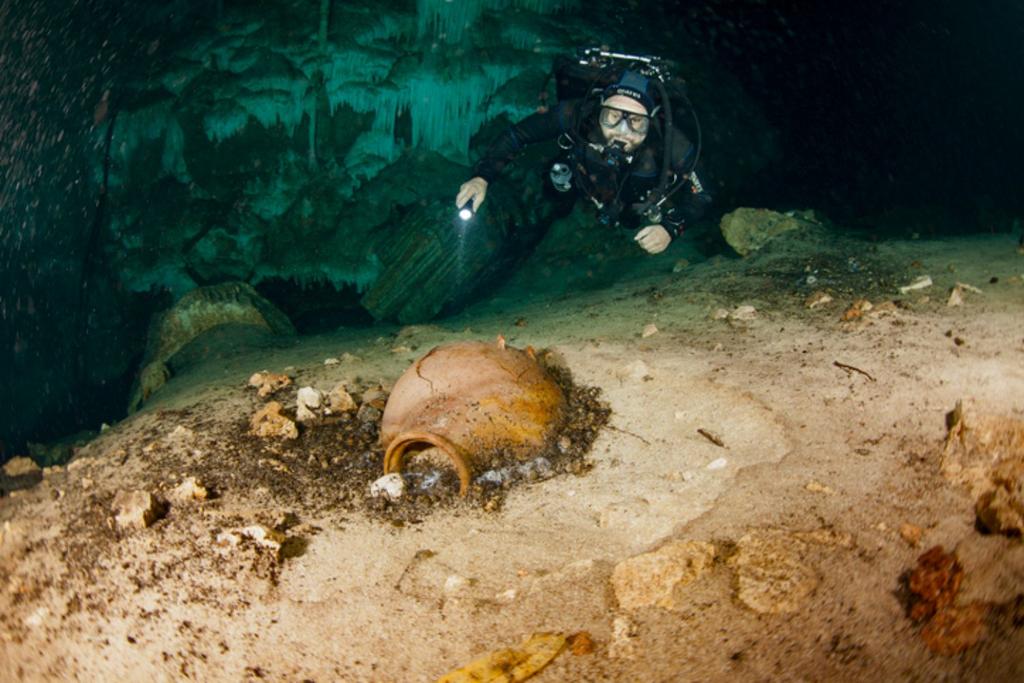 Diver and Mayan Remains